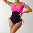 thumbnail image 4 of UTSJKR Women's Color Block Swimsuit Tummy Control One Piece Bathing Suits Twist Front Tie Side Swimwear Slimming Swim Suits Hot Pink XL, 4 of 6