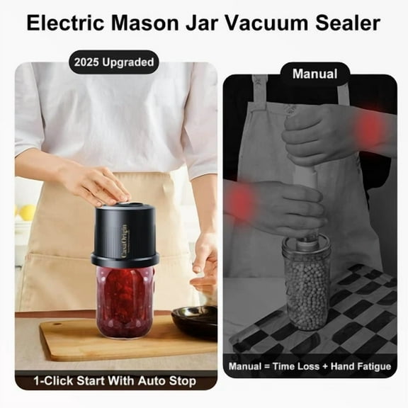 Electric Mason Jar Vacuum Sealer Kit For Wide & Regular Mason Genie Jar &10 Lids