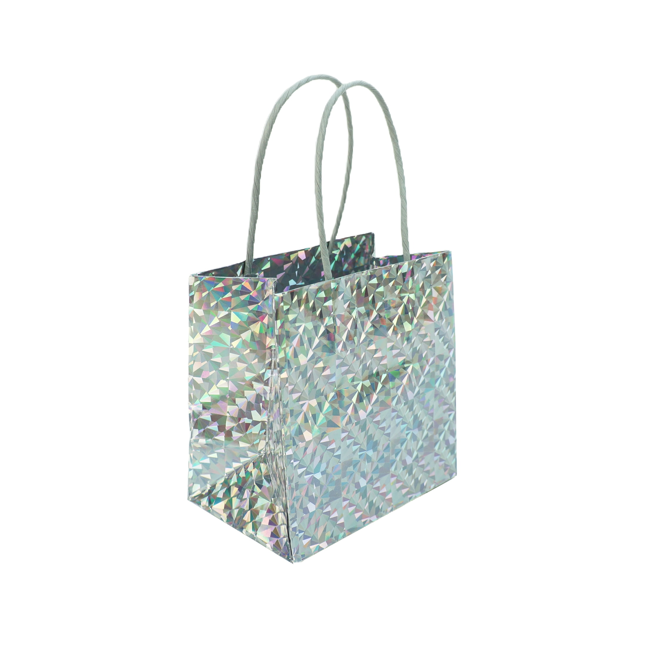 6CT Silver Holo Gift Bag,5 in x 3.3 in x 5 in,by Holiday Time, HOLIDAY TIME PL 6CT SILVER HOLO BAG