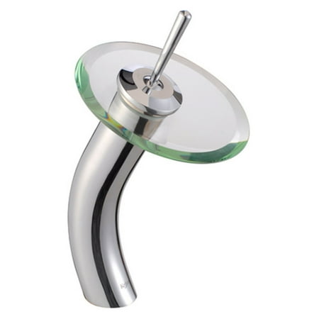 Optional Waterfall Faucet - KRAUS Single Hole Single-Handle Vessel Glass Waterfall Bathroom Faucet in Chrome with Glass Disk in Clear