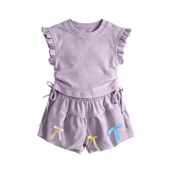 biudgviw Toddler Girl Clothes Kids Ruffle Sleeveless Tops and Bow Trim Shorts Set with Side Drawstring Cute Two Piece Outfits