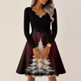 thumbnail image 5 of Women's Casual Fashion V Neck Long Sleeve Christmas Printed Party Vintage Dress for Holiday Events and Retro Style, Perfect for Women's Evening Wear,Wine,3XL, 5 of 6