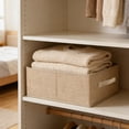 thumbnail image 4 of Cotton Blend Folding Storage Bin, 1 Pack Large Storage Basket, Washable, Clothing Storage Bin with Handle, Closet Organizer for Storage Sweater,Sheets, 16.14x9.45x6.69in(Beige), 4 of 6