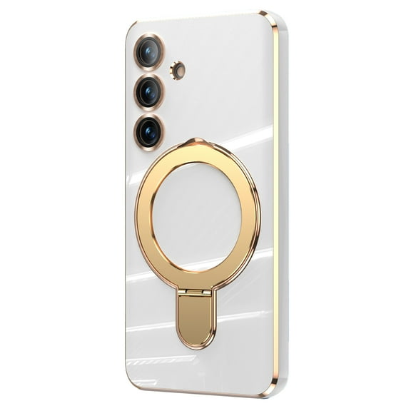 for Samsung Galaxy S26 Plus Case with Magnetic Stand, [Compatible with MagSafe] [Ring Holder Kickstand] Plating TPU Shockproof Protective for Samsung Galaxy S26 Plus Phone Case for Women Men, White