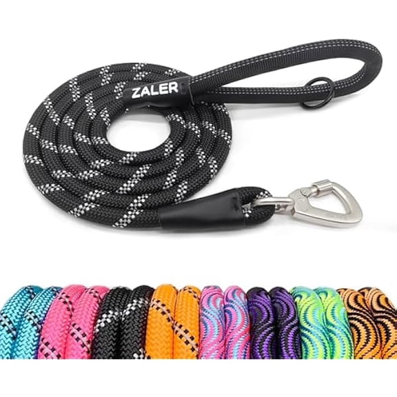 Eryueer Rope Dog Leash, 4/5/6/10/15/20/30/50 Foot Reflective Dog Leashes with Carabiner, Heavy Duty Pet Lead for Large and Medium Dogs (6FT, Black)