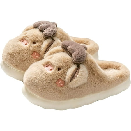 

CoCopeaunt Women s slippers Cute pig slippers Animal slippers Warm home slippers Winter plush thick soled slippers