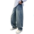 thumbnail image 2 of LRen Boys Wide Leg Jeans Size 14-16 High Waisted Vintage Straight Leg Wide Leg Denim Pants Boy Loose Fit Classic Fashion Trousers Streetwear with Pockets,Light Blue,9-10 Years, 2 of 9
