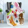 thumbnail image 4 of Toddler Soft Flannel Fleece Throw Blanket, Under the Sea Wildlife Theme Funny Creatures in Cartoon Style Fun Ocean Aquarium, Cozy Plush for Indoor and Outdoor Use, 70" x 90", Multicolor, by Ambesonne, 4 of 5