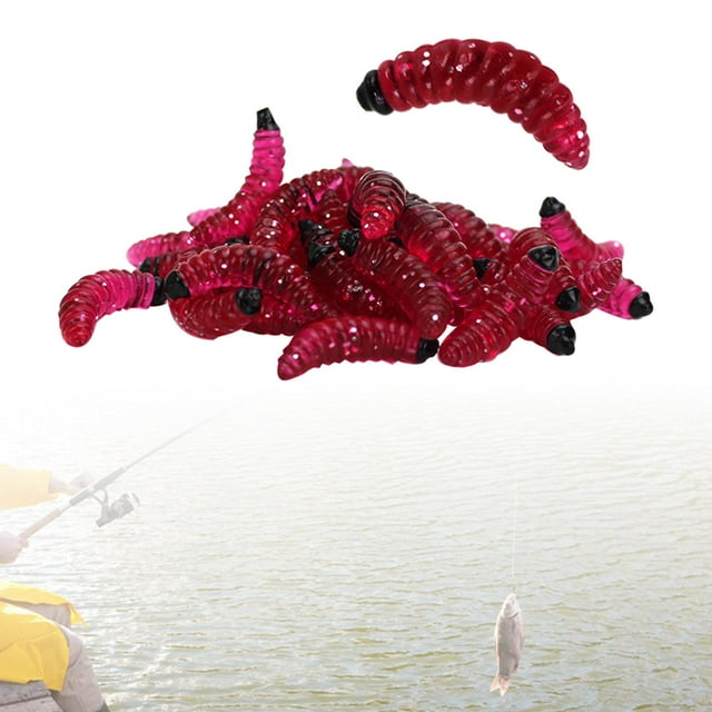 50 piezas de señuelos de pesca suaves de cm, cebo de pesca de agua dulce de plástico, gusanos de pesca de lubina, señuelos de pieza artificiales, Rojo shamjiam señuelo de pesca