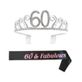 thumbnail image 1 of 1 juego de peineta para el cabello con corona de diamantes de imitación número 60 y faja con estampado de letras, decoración para la cabeza, tiara, accesorio para la cabeza, decoración de cumpleaños, 1 of 4
