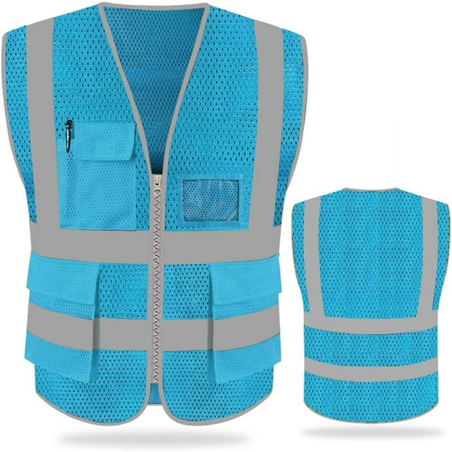 GHSDFBB High Visibility Safety Vest Mesh Reflective Work Vests for Men Women with Pockets and Zipper Meets ANSI/ISEA Standards
