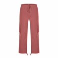thumbnail image 3 of Men's Casual Cargo Pants with Multi Woven Pockets Solid Color Elastic Waist, 3 of 5