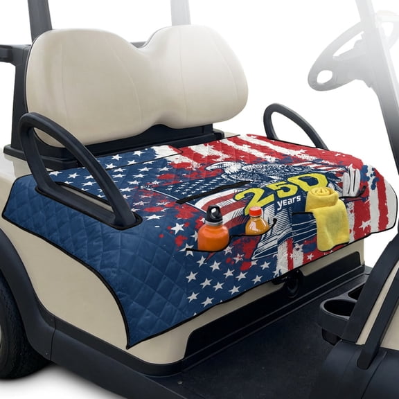 Pzuqiu Quilted 2-Person Golf Cart Seat Cover - 4 Storage Pockets Non-Slip Protector Compatible With EZGO Yamaha Club Car