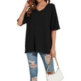 thumbnail image 4 of SWQZVT Women's Oversized V Neck T Shirt Short Sleeve Loose Fit Casual Workout Summer Basic Tee Top, 4 of 7