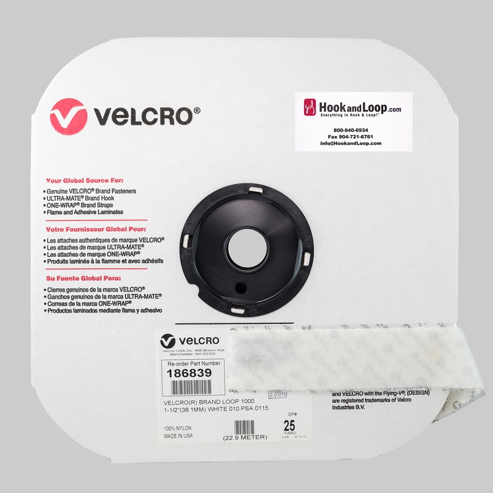 VELCRO® Brand - 1.5" White Loop: Pressure Sensitive Adhesive - Rubber ...