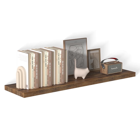 Dumekko 12 Inch Deep Floating Shelves for Wall, 48" W x 12" D x 1.2" H 1 Pack Floating Shelves Large Storage Space Wall Mount Shelf for Living Room, Kitchen, Bathroom, Rustic Brown