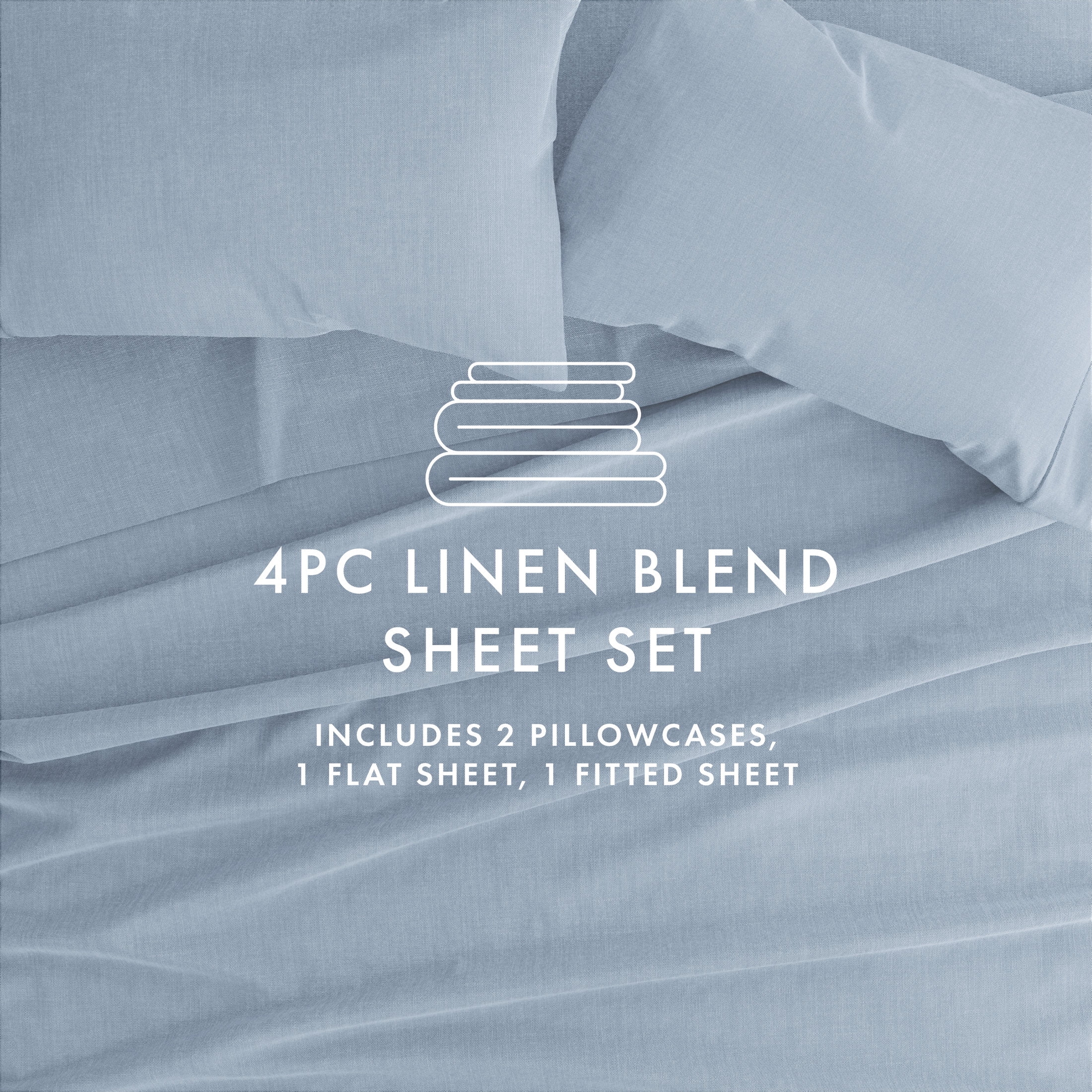 Noble Linens 4 Piece Linen Bamboo-Blend Bed Sheet Set, Light Blue, King