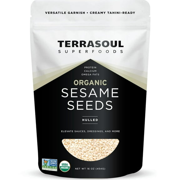 Terrasoul Superfoods Organic Raw Hulled Sesame Seeds, 1 Lb (16oz) - Perfect for Tahini | Gluten-free | Raw