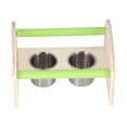 thumbnail image 2 of Soporte de madera para loros con 2 vasos de alimentación de acero inoxidable, juguete de entrenamiento para jardinería al aire libre, 2 of 8