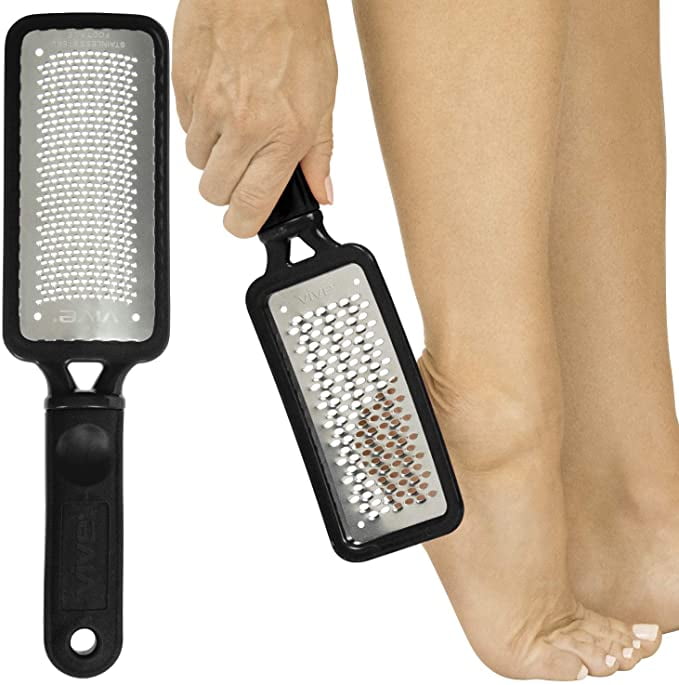 Vive Foot File - Callus Remover Pedicure Tool For Men, Women Care - Dead Skin Heel Scrub Shaver and Rough Patch Eliminator Remover - Dry and Wet Toe and Feet Peel - Rasp Scrubber Stainless Steel Blade