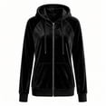 thumbnail image 4 of Karymi Zip‑Up Velvet Hooded Jackets for Women, Drawstring Hood Long Sleeve Casual Outerwear with Kangaroo Pocket, 4 of 7