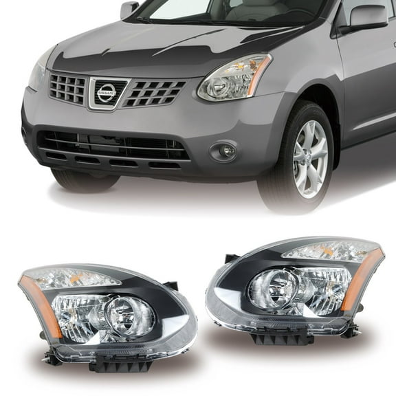 labwork Headlight Assembly, Compatible Replacement for 2008-2013 Nissan Rogue Halogen Type Projector Headlamp for Driver and Passenger Side Black Housing