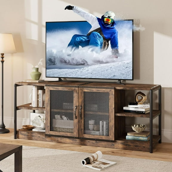 63" Mid Century Modern TV Stand for 65 Inch TVs, Wood Entertainment Center with Storage