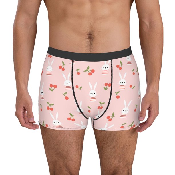 Balery Rabbit And Cherry Calzoncillos bóxer para hombre, ropa interior de algodón suave y transpirable con cinturilla de nailon-Medium