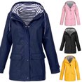thumbnail image 3 of Joernso Women Solid Color Stripe Outdoor Windproof Waterproof Hooded Raincoat Rain Jacket, 3 of 8