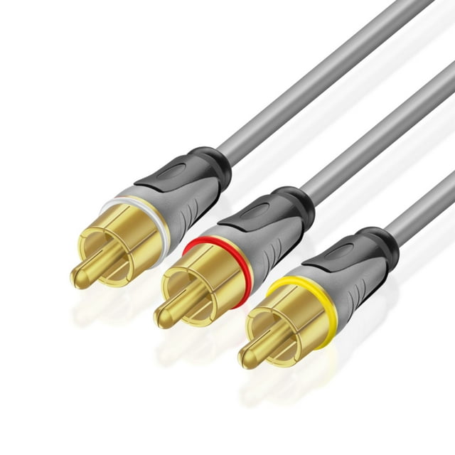 Premium 3 RCA Cable (50 FT) - 3RCA AV RCA Composite Video + 2RCA Stereo Audio M/M Male to Male Gold Plated  RCA Connector Plug Jack Wire Cord