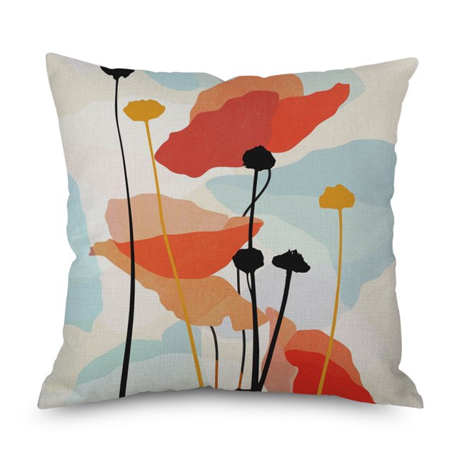 Taie d'Oreiller en Lin Simple Créative Feuille Abstraite Housse de Coussin Carrée 21