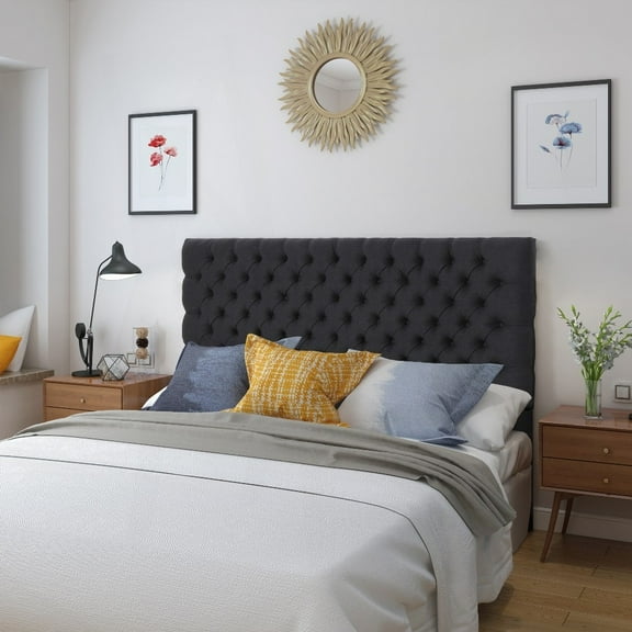 Tufted Modern Queen Size Bed Headboard, Adjustable Solid Wood with Durable Metal Legs in Bedroom Interior
