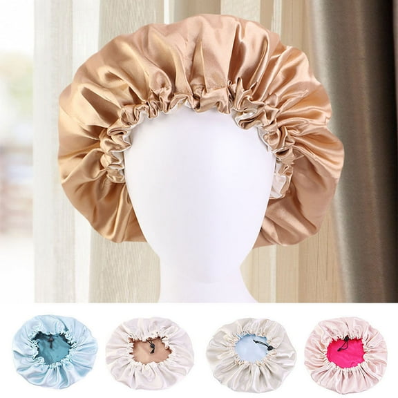 SPRING PARK Satin Bonnet Sleep Bonnet Cap Double Layer Reversible Adjustable Satin Cap for Sleeping Hair Bonnet