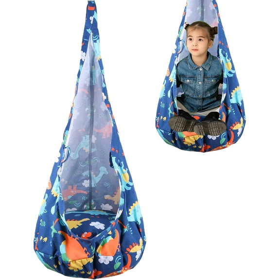 Swing Chair – Kids Hangable Play Seat, Hammock Chair,Indoor Hammock Swing Chair with Inflatable Cushion, Nursery, Balcony, Garden & Porch(RL Dinosaur Style 1 PC)