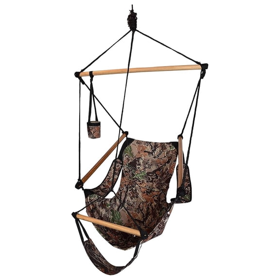 Hammock Chair with Footrest & Cup Holder - Portable Hanging Air Chair - Camo - 350 lb Capacity - Outdoor Indoor Swing Chair for Adults & Teens