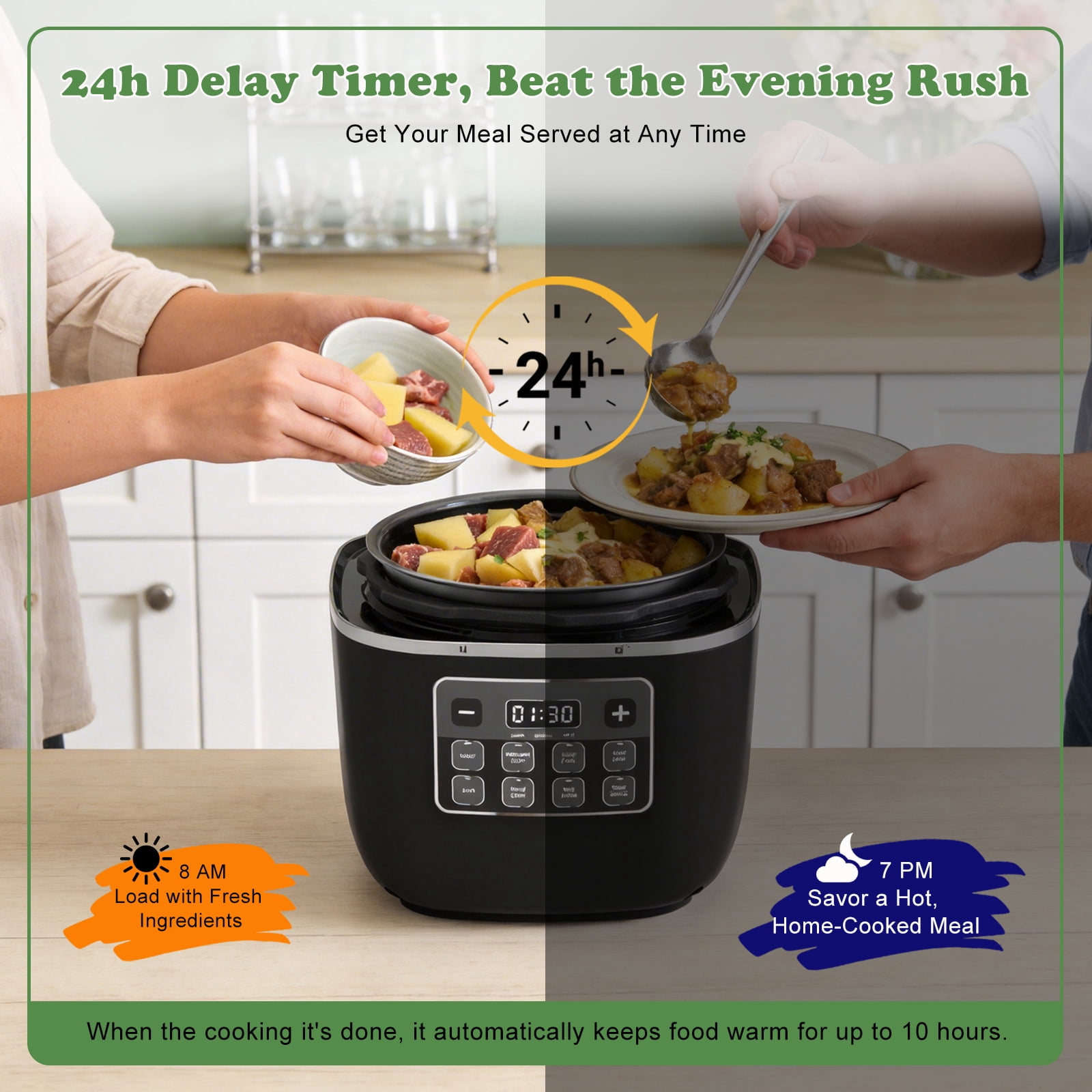 Fullwill Electric Pressure Cooker Lite, Slow Cooker, Rice, Sauté, Warmer, Olla de Presion Nonstick Pot 3 Quarts