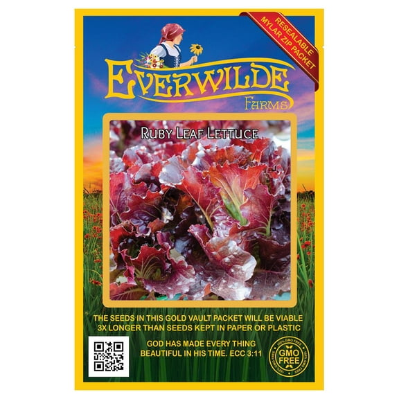 Everwilde Farms - 1000 Ruby Leaf Lettuce Seeds - Gold Vault Jumbo Bulk Seed Packet