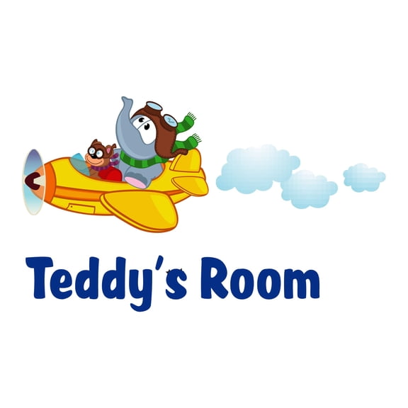 Custom Name Airplane in clouds Wall Art decorWall Decal Decoration Adventurous Space Cartoon Space Decorating Ideas for Child's Bedroom Size: 10 In(W) x 6 In(H)