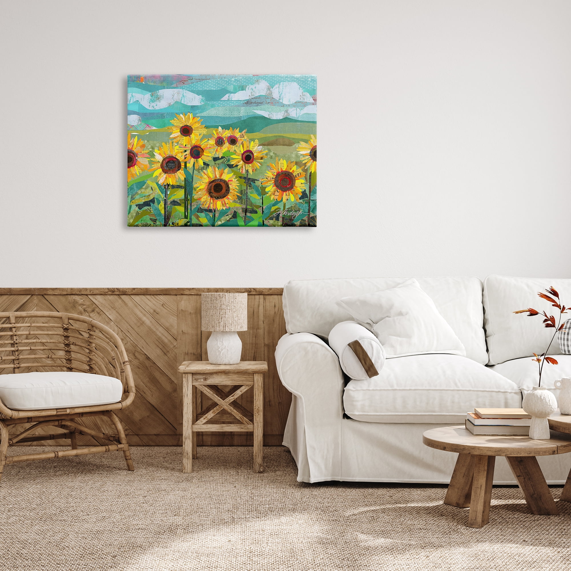 Stupell Industries Collaged Sunflower Field Abstract Layered Ephemera Meadow Graphic Art Gallery Wrapped Canvas Print Wall Art, Design by Traci Anderson
