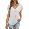 thumbnail image 2 of Womens Tops under $10 Solid Color Short Sleeved V-neck Casual Loose T-shirt White S, 2 of 6