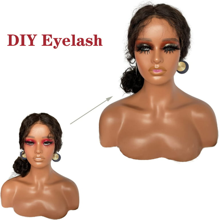 Realistic Female Mannequin Head with Shoulders for Display - Manikin Head  with Shoulder for Wig/Jewelry/Makeup/Hat/Sunglass Display (Dark Brown)