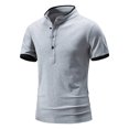 thumbnail image 2 of Mens Shirts Summer Clearance Men Casual Solid Button Short Sleeve Stand Collar Pullover T-Shirt Tops, 2 of 9