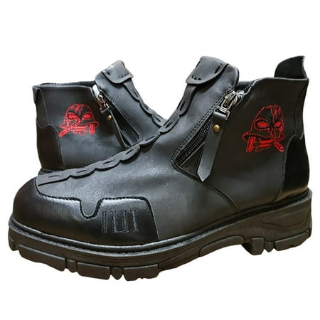 

eczipvz Men Shoes European And American New Men s Short Boots Autumn And Winter Large Side Zipper Ankle Boots Long Leather Boots Men (Red 11.5)