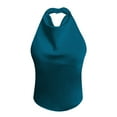 thumbnail image 4 of Silk Satin Halter Tops for Women，Summer 2026 Cowl Neck Tie Back Going Out Sleeveless Business Casual Tank Top Elegant Satin Tie Back Tank Top Blackish Green M, 4 of 8