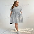 thumbnail image 1 of DEELLEEO Robe Décontractée Ample de Vacances à Rayures avec Poches pour Femmes Grande Taille, Vêtements d'Été pour Femmes, Robe Confortable, Vêtements d'Enseignante, Robe T-Shirt, Tenues de Rentrée, Vestido Noir et Blanc, 1 of 7