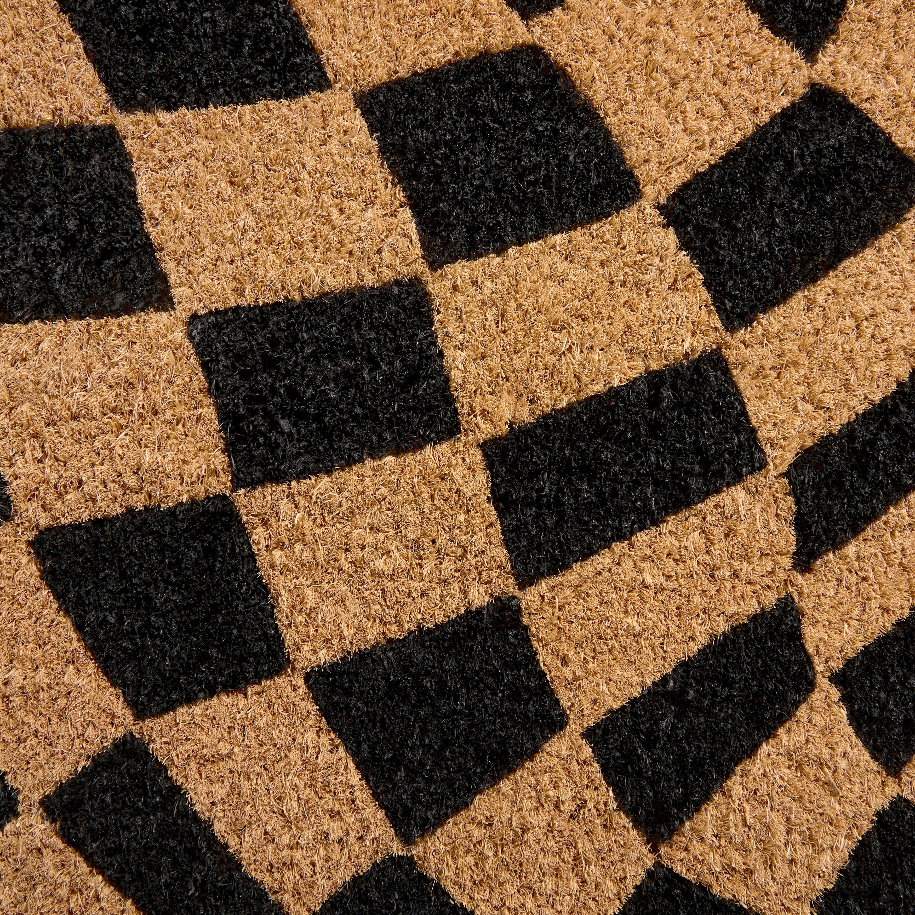 TOWN & COUNTRY TERRA Emmett Groovy Checkerboard Outdoor Door Mat, Natural Coir, Heavyweight, Non-Slip Entryway Mat, Black, 24"x36"