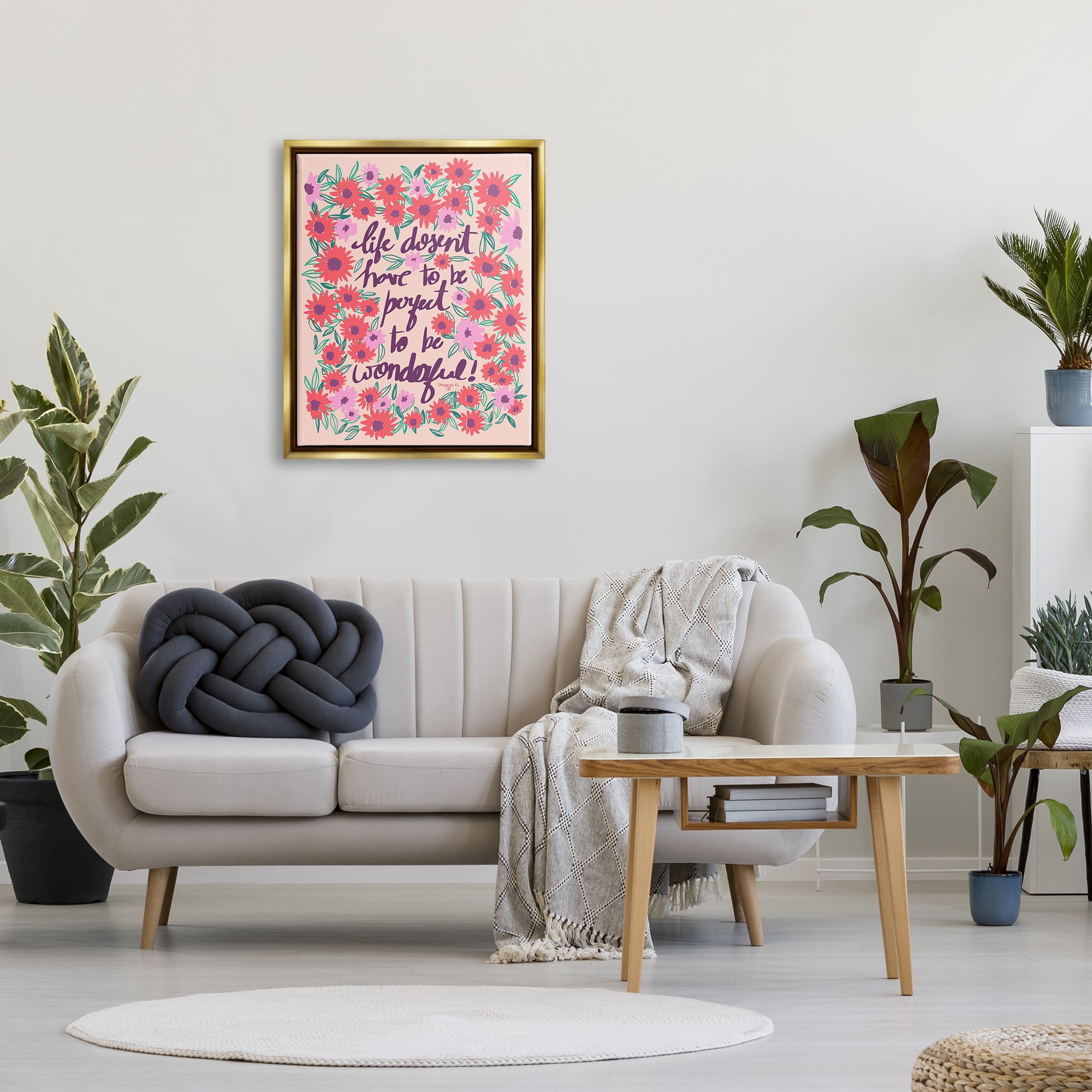 Stupell Industries Uplifting Floral Phrase Botanical & Floral Painting Gold Floater Framed Canvas Art Print Wall Art, 25 x 31