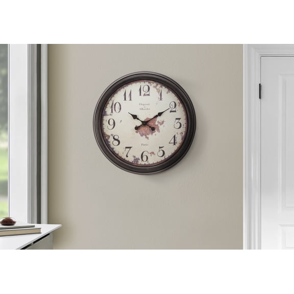 Wall Clock Clocks, 20" Round, Wall Clock, Brown, Transitional,Modern Wall Clock
