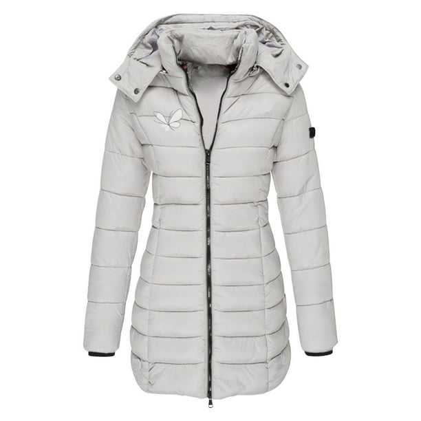 Parkas de manga larga para mujer, otoño e invierno, chaqueta holgada, mediana y larga, con estampado pequeño, chaqueta de plumón cálida, chaqueta de manga larga, abrigo para mujer