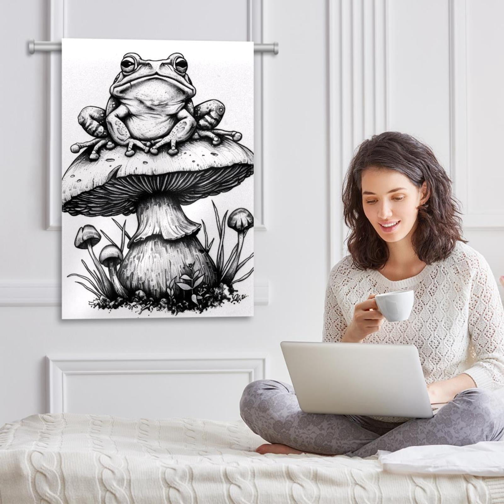 Welcome Aesthetic Frog sitting on Mushroom Garden Flag, Vertical Double Sided Small House Flag, Yard Farmhouse Outdoor Deck Veranda Lawn Decor 28x40 Inch